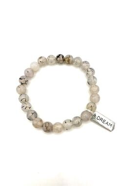 Hand Crafted White Crackle Agate Bracelet with Dream Charm-Inspirational Jewelry